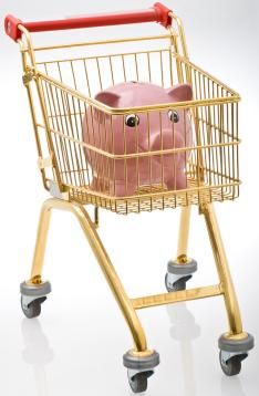 piggy bank in shopping cart
