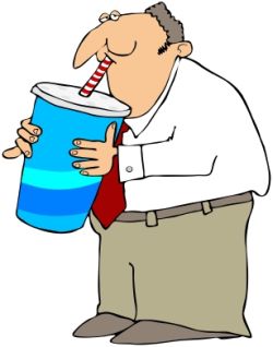 Cartoon man drinking large soda